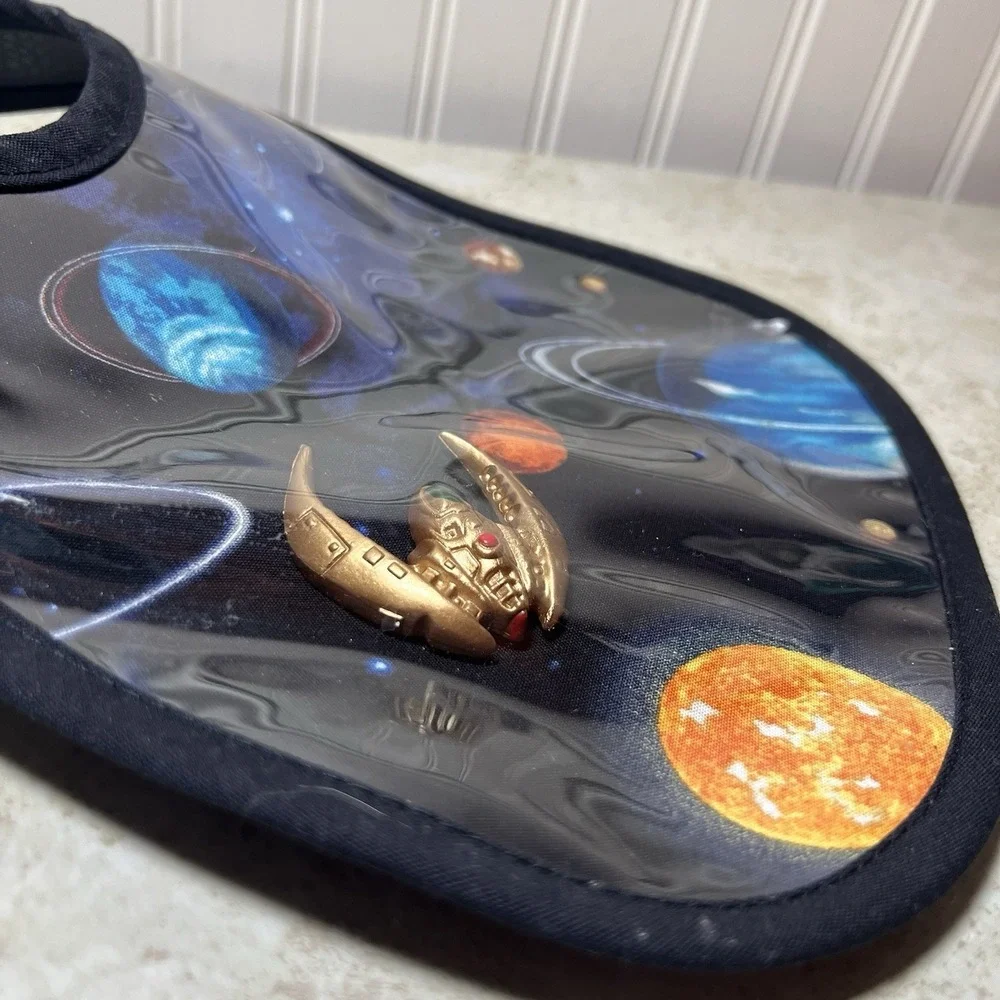 Mini Maniacs‎ Outer Space Galaxy Baby Bib With Faux Leather Backing Made In USA